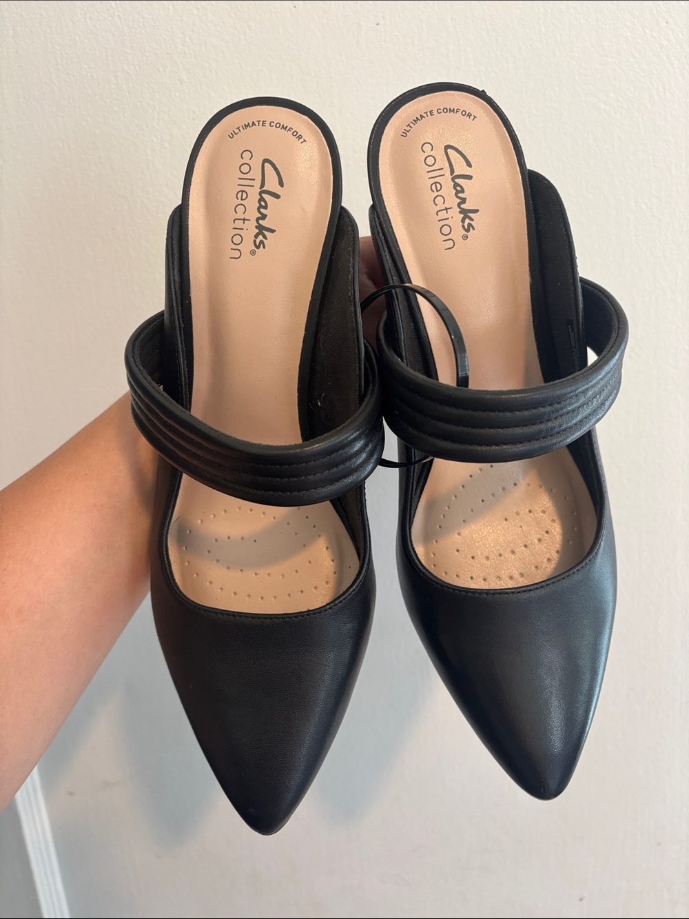 Clarks Black Pointed Mary-Jane Mules with Padded Strap